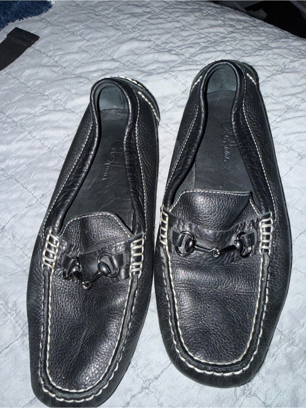 Black Leather Bit Loafers